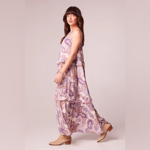 NWT Band Of The Free LILIANE PURPLE PAISLEY TIERED MAXI DRESS Bohemian Ruffled - Picture 3 of 6
